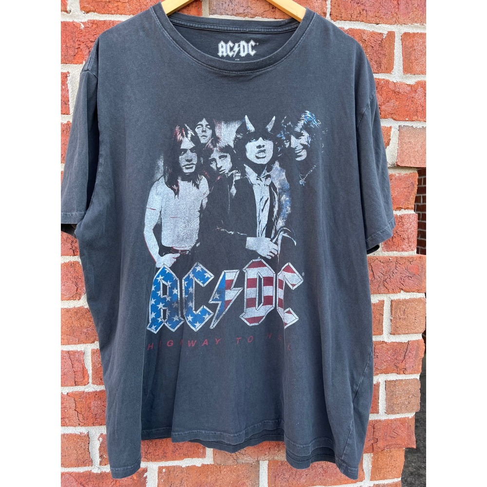 AC DC Lucky Brand Highway to Hell Graphic T-Shirt Mens XXL Faded Black Band Tee